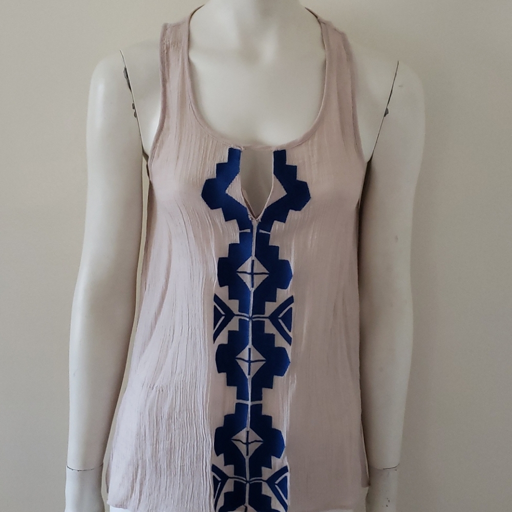 Boho Tank with Geometric print in the front.